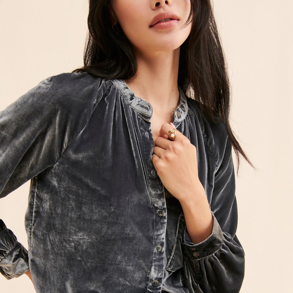 NWT Anthropologie Pilcro Velvet Femme Button-down Shirt in Grey, XL